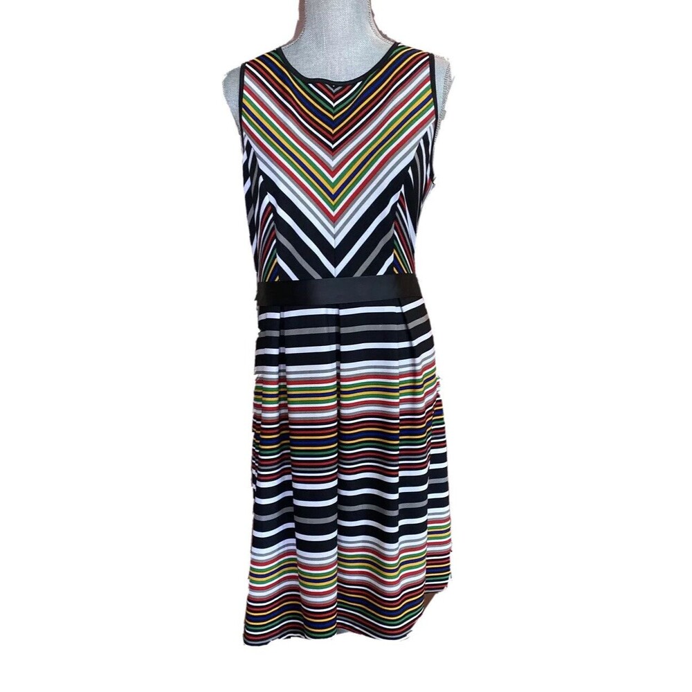 ILE New York Rainbow Striped chevron Sleeveless Dress Size 10